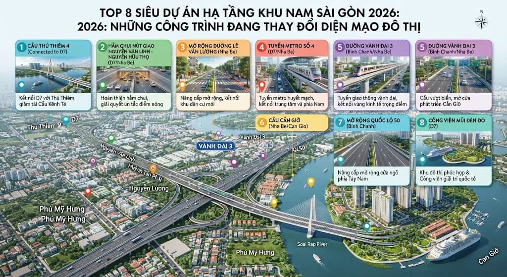 Top 8 siêu dự án hạ tầng khu Nam Sài Gòn 2026