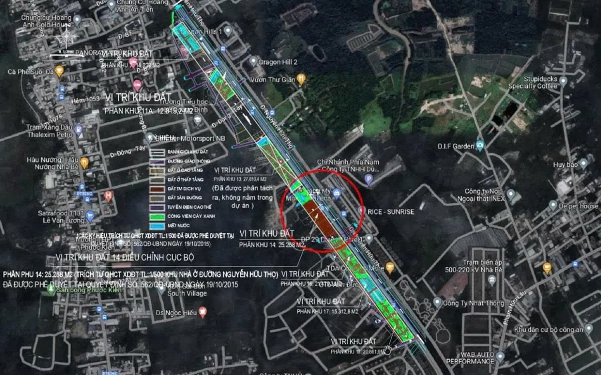 Sơ đồ vị trí khu đất phân khu 11A và các phân khu dọc Nguyễn Hữu Thọ, Nhà Bè
