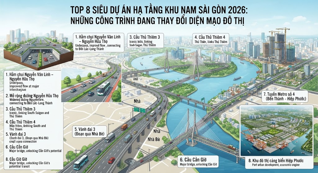 Top 8 siêu dự án hạ tầng khu Nam Sài Gòn 2026
